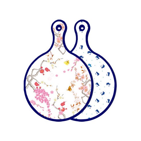 로엠디자인 블루에디션 양면 디자인 원형 서빙도마 로맨틱연지색floral, 팽귄, 1개