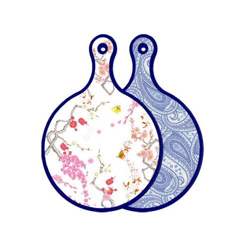 로엠디자인 블루에디션 양면 디자인 원형 서빙도마 로맨틱연지색floral, 청백색라인아트, 1개