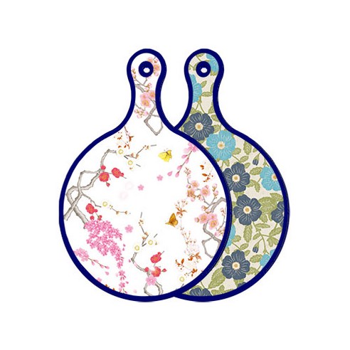 로엠디자인 블루에디션 양면 디자인 원형 서빙도마 로맨틱연지색floral, 플라워자황색, 1개