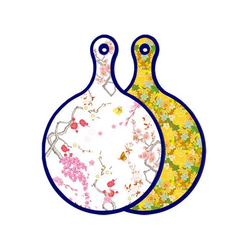 로엠디자인 블루에디션 양면 디자인 원형 서빙도마 로맨틱연지색floral, 노란장미넝쿨, 1개