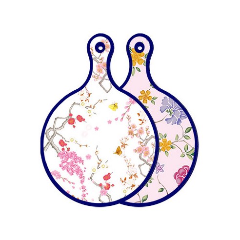 로엠디자인 블루에디션 양면 디자인 원형 서빙도마 로맨틱연지색floral, 로맨틱레드floral연분홍색, 1개
