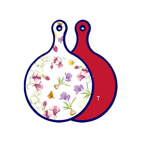 로엠디자인 블루에디션 양면 디자인 원형 서빙도마 로맨틱청자색floral, 미트레드, 1개