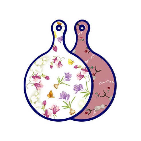 로엠디자인 블루에디션 양면 디자인 원형 서빙도마 로맨틱청자색floral, 자색아트클립, 1개