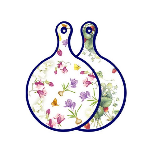 로엠디자인 블루에디션 양면 디자인 원형 서빙도마 로맨틱청자색floral, 산딸기아트웍, 1개