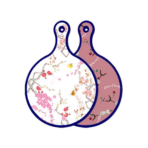 로엠디자인 블루에디션 양면 디자인 원형 서빙도마 로맨틱연지색floral, 자색아트클립, 1개