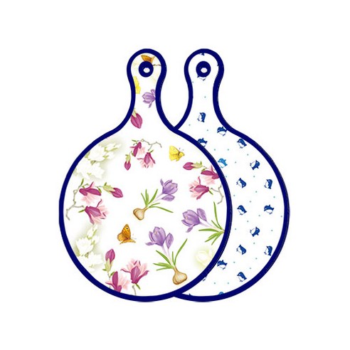 로엠디자인 블루에디션 양면 디자인 원형 서빙도마 로맨틱청자색floral, 팽귄, 1개
