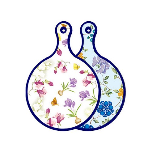 로엠디자인 블루에디션 양면 디자인 원형 서빙도마 로맨틱청자색floral, 로맨틱블루floral비색, 1개