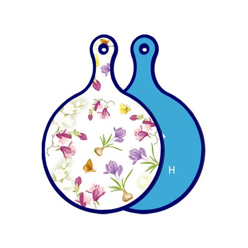 로엠디자인 블루에디션 양면 디자인 원형 서빙도마 로맨틱청자색floral, 피쉬블루, 1개