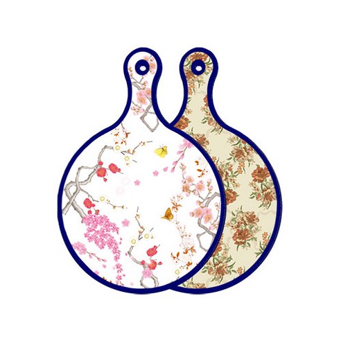 로엠디자인 블루에디션 양면 디자인 원형 서빙도마 로맨틱연지색floral, 두목색플라워, 1개