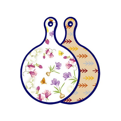 로엠디자인 블루에디션 양면 디자인 원형 서빙도마 로맨틱청자색floral, 소나무두목색, 1개
