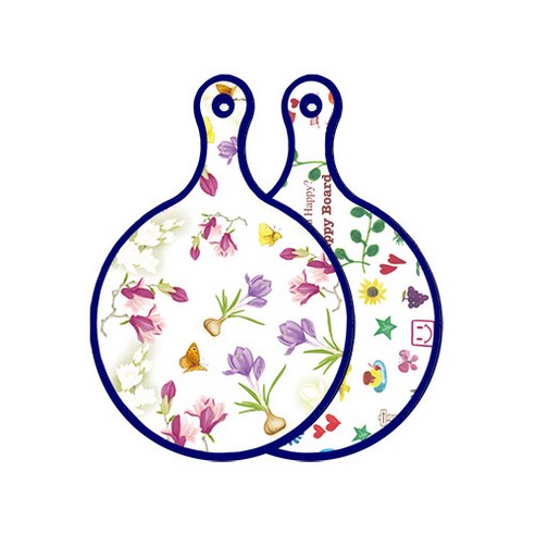 로엠디자인 블루에디션 양면 디자인 원형 서빙도마 로맨틱청자색floral, 해피, 1개