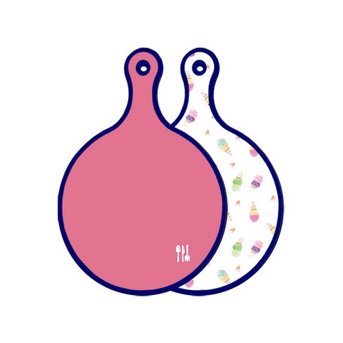 로엠디자인 블루 에디션 양면 원형 서빙 도마 보드 핑크, 아이스크림, 1개
