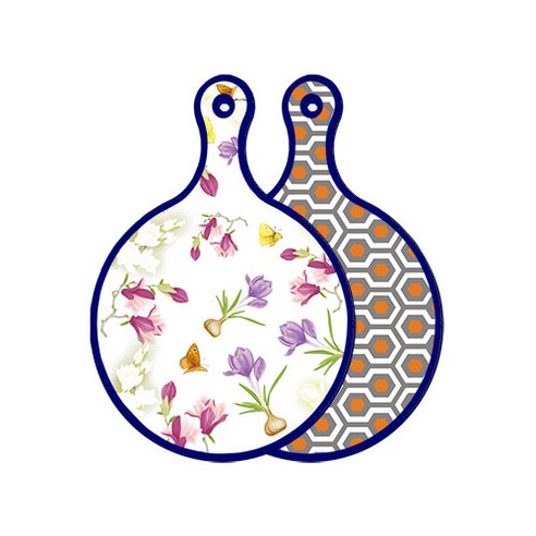 로엠디자인 블루에디션 양면 디자인 원형 서빙도마 로맨틱청자색floral, 샤이닝패턴, 1개