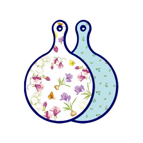 로엠디자인 블루에디션 양면 디자인 원형 서빙도마 로맨틱청자색floral, 옥색플라워체크, 1개