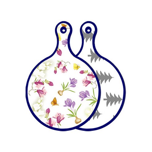 로엠디자인 블루에디션 양면 디자인 원형 서빙도마 로맨틱청자색floral, 숲패턴3, 1개