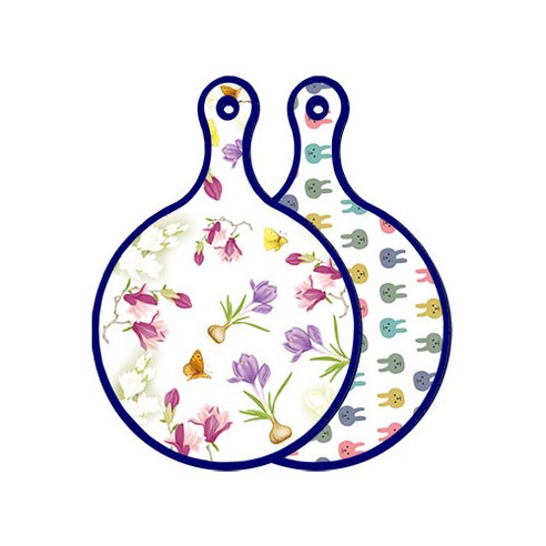 로엠디자인 블루에디션 양면 디자인 원형 서빙도마 로맨틱청자색floral, 토끼, 1개