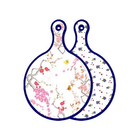 로엠디자인 블루에디션 양면 디자인 원형 서빙도마 로맨틱연지색floral, 블루베리, 1개