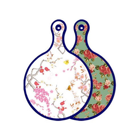 로엠디자인 블루에디션 양면 디자인 원형 서빙도마 로맨틱연지색floral, 취람색장미, 1개