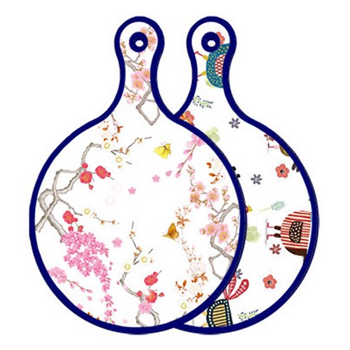 로엠디자인 블루에디션 양면 원형 서빙도마 로맨틱연지색floral, 닭패턴, 1개