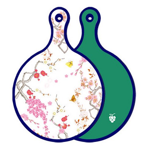 로엠디자인 블루에디션 양면 원형 서빙도마 로맨틱연지색floral, 그린, 1개