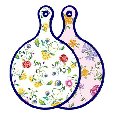 로엠디자인 블루에디션 양면 원형 서빙도마 로망슬림장미, 로맨틱레드floral연분홍색, 1개