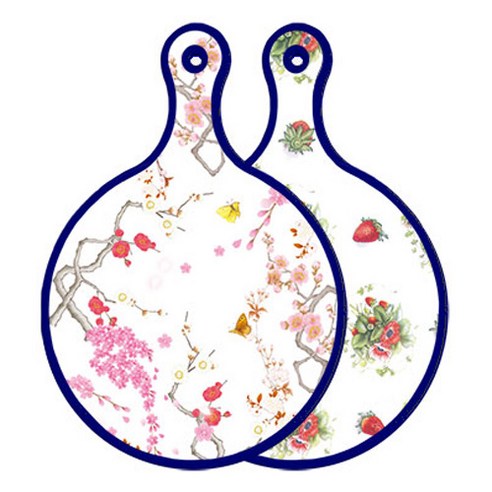 로엠디자인 블루에디션 양면 원형 서빙도마 로맨틱연지색floral, 딸기아트웍, 1개