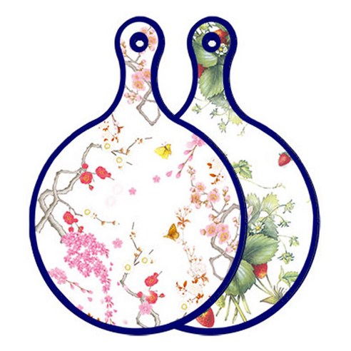 로엠디자인 블루에디션 양면 원형 서빙도마 로맨틱연지색floral, 산딸기아트웍, 1개