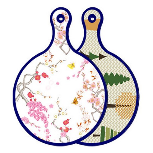 로엠디자인 블루에디션 양면 원형 서빙도마 로맨틱연지색floral, 숲패턴1, 1개