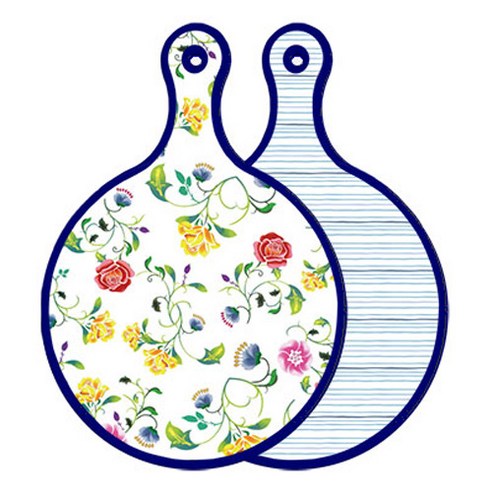 로엠디자인 블루에디션 양면 원형 서빙도마 로망슬림장미, 삼청색라인, 1개