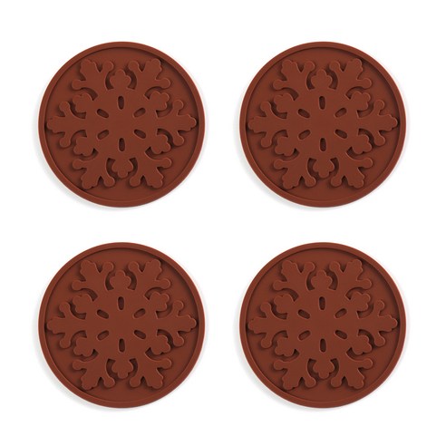 이코디 실리콘 칼빙 스노우 코스터 4p, 브라운