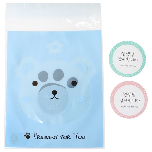 황씨네도시락 접착 애니멀 봉투 곰 30p + 선생님 감사합니다 원형 스티커 30p, 1세트