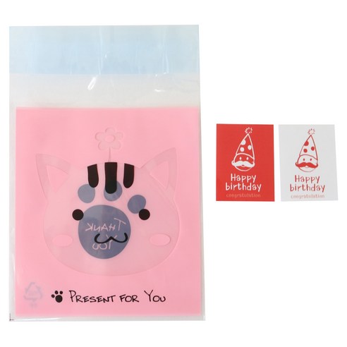 황씨네도시락 접착 애니멀 봉투 고양이 50p + 고깔 생일 사각 50p, 1세트