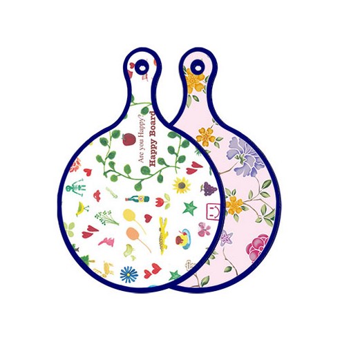 로엠디자인 블루에디션 양면 원형 서빙 도마 해피, 로맨틱레드floral연분홍색, 1개