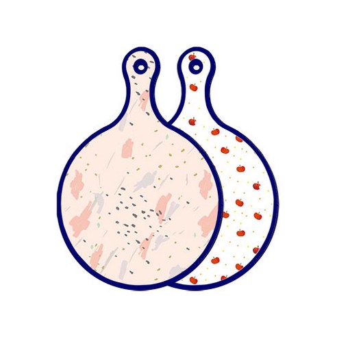 로엠디자인 블루에디션 양면 원형 서빙도마 패턴자국, 다홍사과패턴, 1개