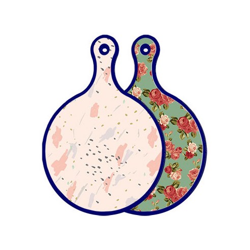 로엠디자인 블루에디션 양면 원형 서빙 도마 패턴자국, 취람색장미, 1개