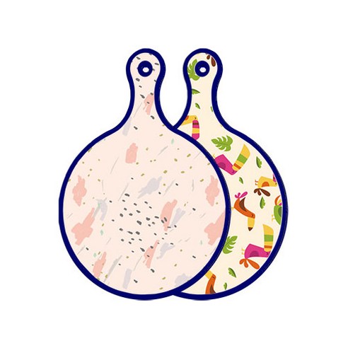 로엠디자인 블루에디션 양면 원형 서빙 도마 패턴자국, 구관조담황색, 1개