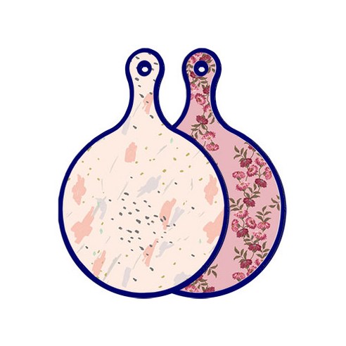 로엠디자인 블루에디션 양면 원형 서빙 도마 패턴자국, 체리플라워, 1개