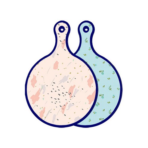 로엠디자인 블루에디션 양면 원형 서빙 도마 패턴자국, 옥색플라워체크, 1개