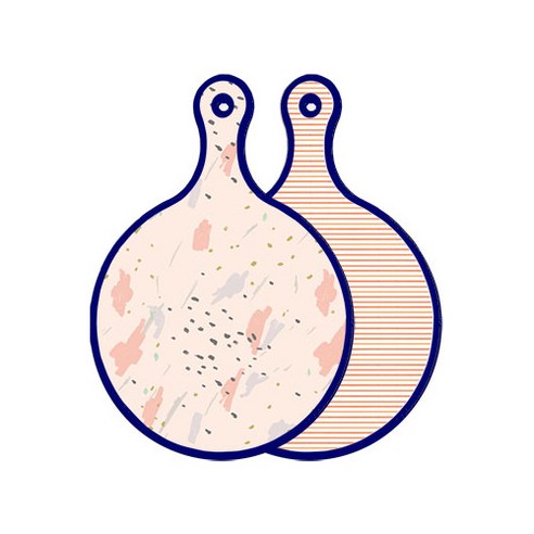 로엠디자인 블루에디션 양면 원형 서빙 도마 패턴자국, 주홍라인, 1개