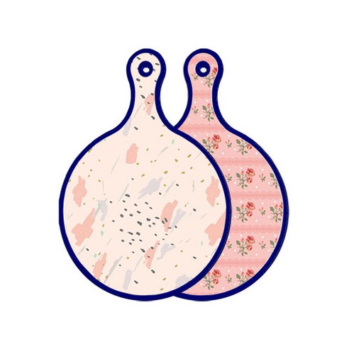 로엠디자인 블루에디션 양면 원형 서빙 도마 패턴자국, 핑크로즈, 1개