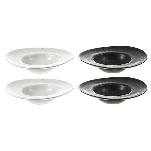 정담 정헌진 파스타볼 소 4p, 백자, 흑유, 1세트