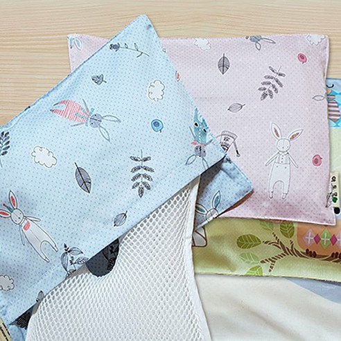 친환경편백아트 3D매쉬 기능성 짱구베개 순면분리형, 산토끼 블루, 1개