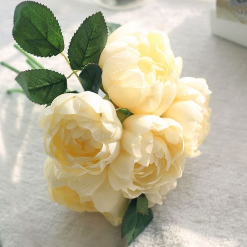블럭마트 인테리어소품 조화 모란장미 6p, 옐로우