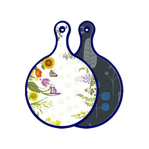 로엠디자인 블루에디션 양면 원형 서빙 도마 화단, 감색나무라인, 1개