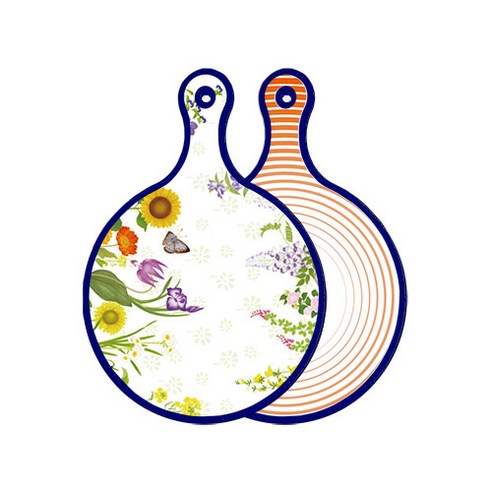 로엠디자인 블루에디션 양면 원형 서빙 도마 화단, 배추라인주황, 1개