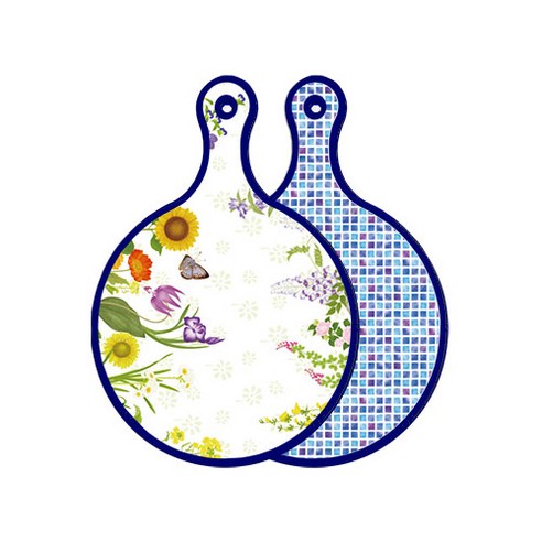 로엠디자인 블루에디션 양면 원형 서빙 도마 화단, 블루타일, 1개