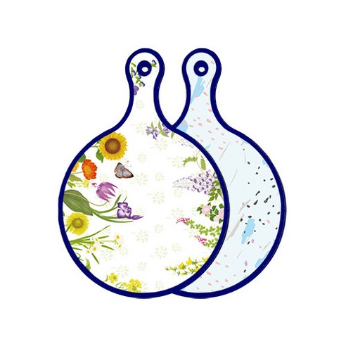 로엠디자인 블루에디션 양면 원형 서빙 도마 화단, 자국옥색, 1개