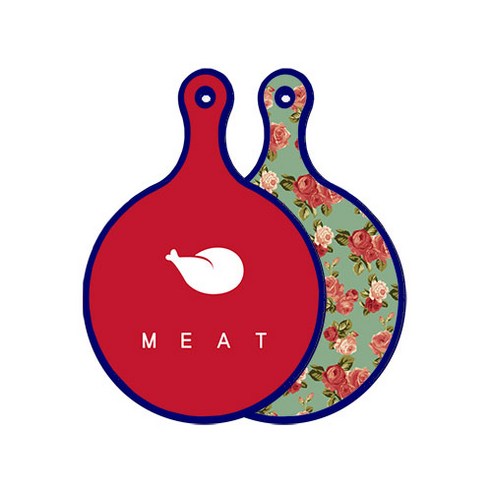 로엠디자인 블루에디션 양면 원형 서빙 도마 미트레드, 취람색장미, 1개