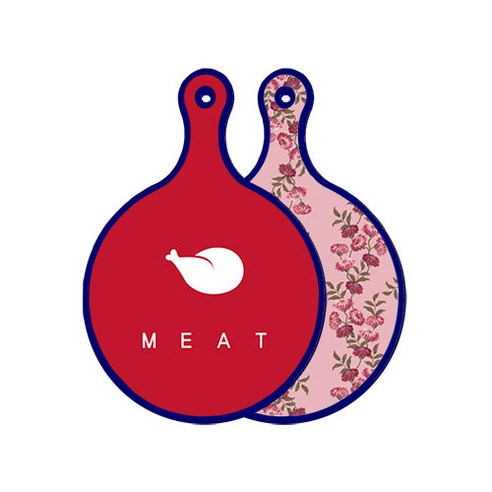 로엠디자인 블루에디션 양면 원형 서빙 도마 미트레드, 체리플라워, 1개