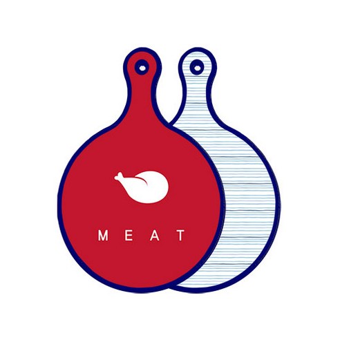 로엠디자인 블루에디션 양면 원형 서빙 도마 미트레드, 삼청색라인, 1개